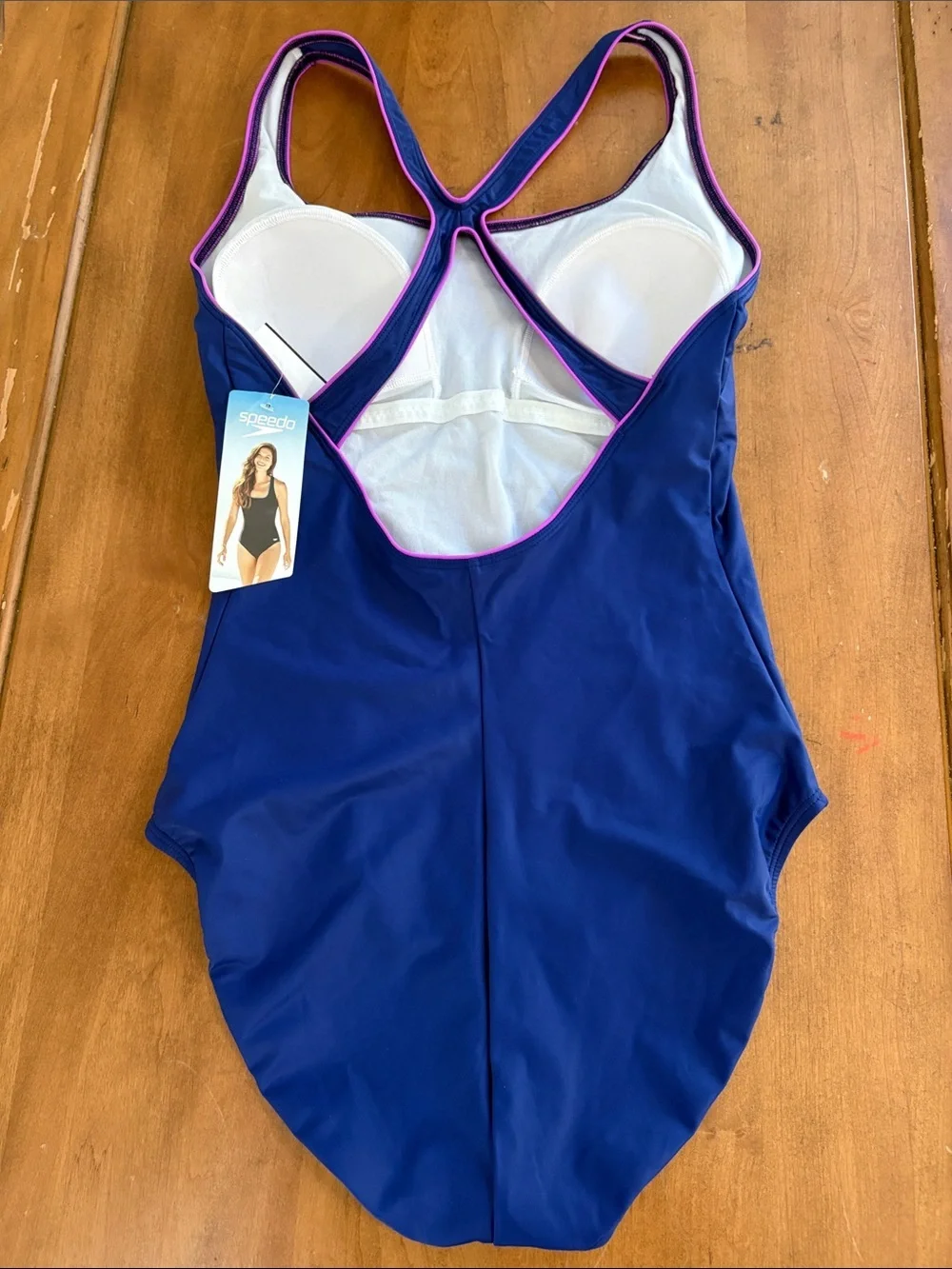 Speedo NWT Blue One-Piece Swimsuit with Pink Trim Size 18